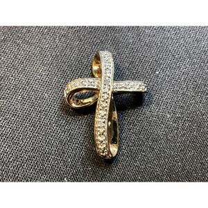 925 Silver Vermiel 24k Gold Over Sterling Cross 10 Genuine Diamonds Pendant